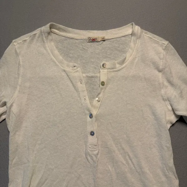 Faherty Hemp Cotton Henley Top Shirt Cream 3/4 Sleeve Women Size S - Image 2
