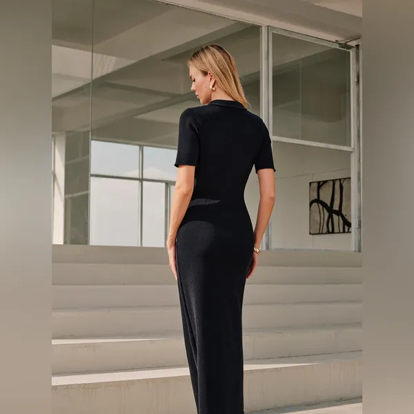 CoMMENSE Metal Button Collar Midi Dress COLOR - Navy, Size Medium NWT - Image 2
