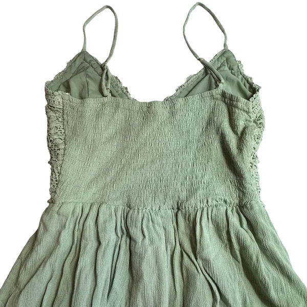 Privy‎ Sage Green Crochet Hi Lo Dress Womens Small Cami Strap Smocked Boho Lace - Image 5