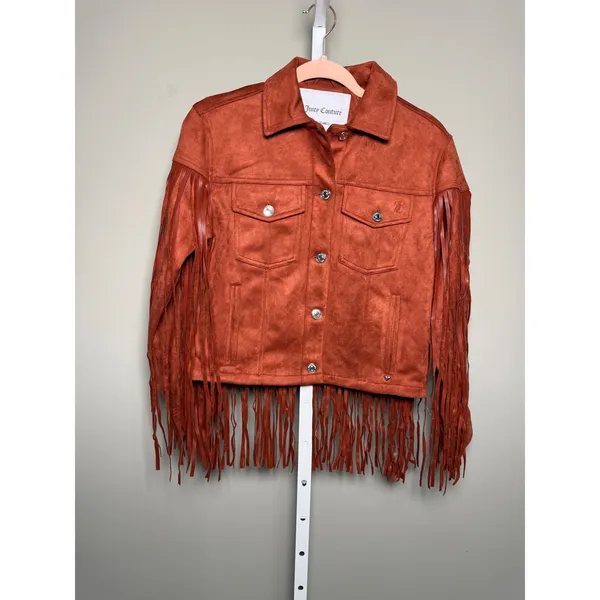 Juicy Couture Fringe Faux Suede Trucker Jacket Brown XS NWT Y2K Cowgirl‎ - Image 2