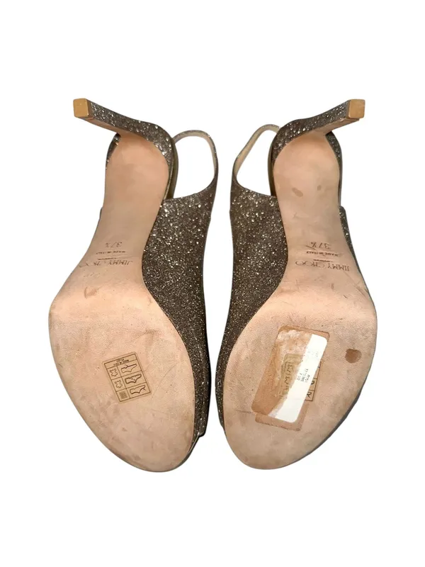 Jimmy Choo Nova Platinum Glitter Peep-Toe Slingback High Heels 37.5 - Image 5