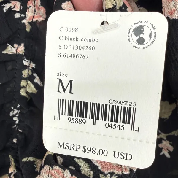 NWT Free‎ People New Final Rose Floral Ruched Cropped Blouse Top Black Sz Medium - Image 4