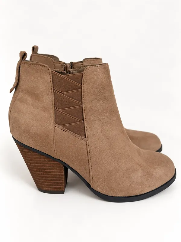 Mix No. 6 Taupe Vincee Faux Suede Chelsea Ankle Boots Chunky Block Heel Size 8.5 - Image 3