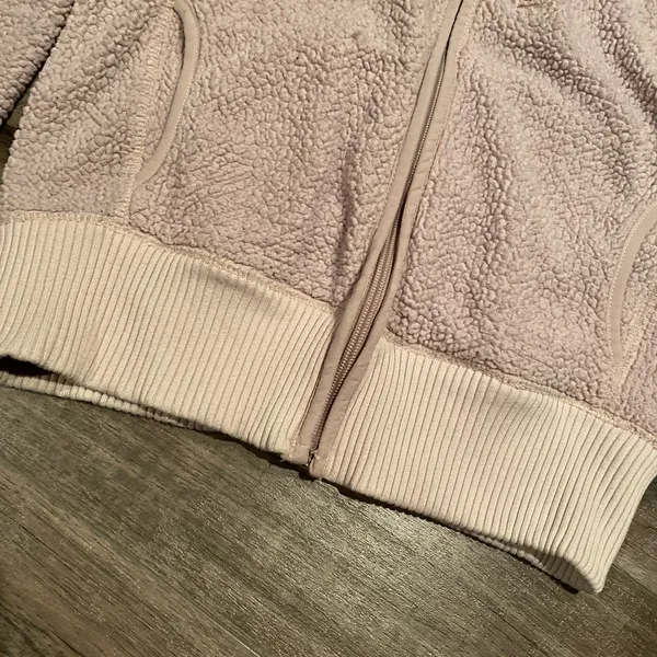 Womens American Eagle Fleece Zip Up Hoodie Jacket Beige/Light Khaki/Lite Pink Sm - Image 3