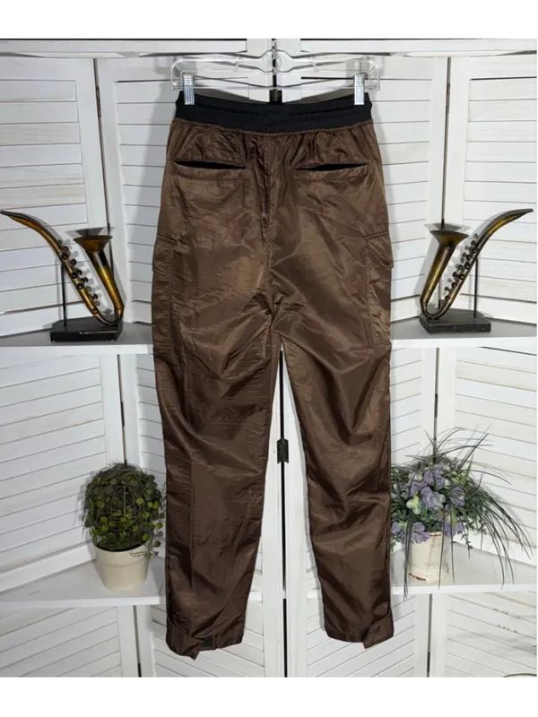 Vintage Y2K brown cargo pants satin look waterproof snap punk whimsigoth alt S - Image 2