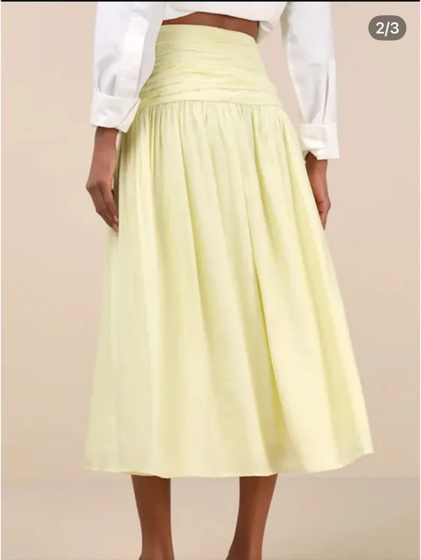 Kesia Light Yellow Textured A-Line Midi Skirt from Lulus. Size: Small - Image 2