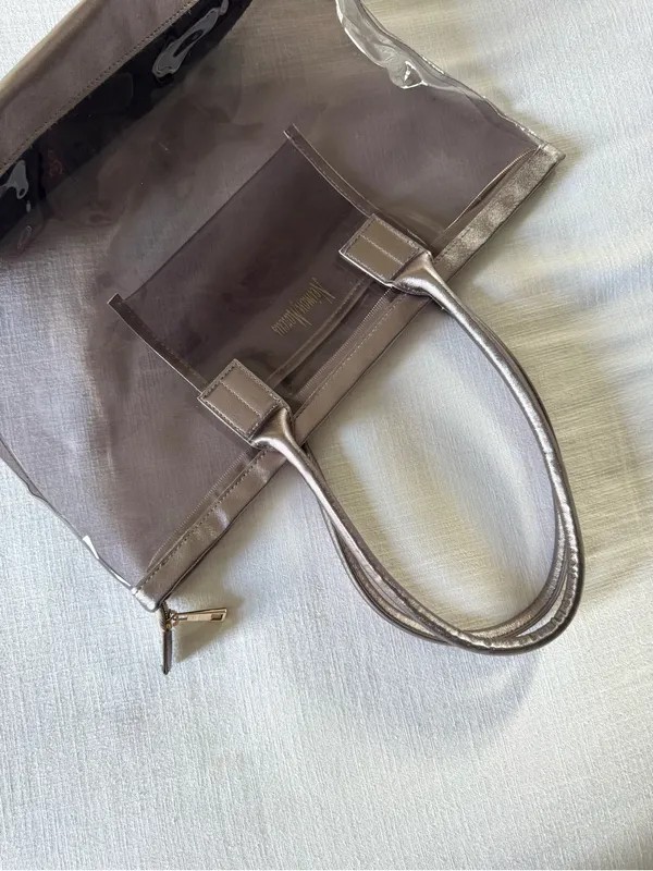 Neiman Marcus Clear PVC Metallic Bronze Trim Tote Bag - Image 8
