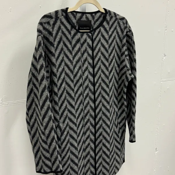 Talbots Women's Grey Black Chevron Wool Blend Longline Cardigan Coat Jacket XS‎ - Image 3