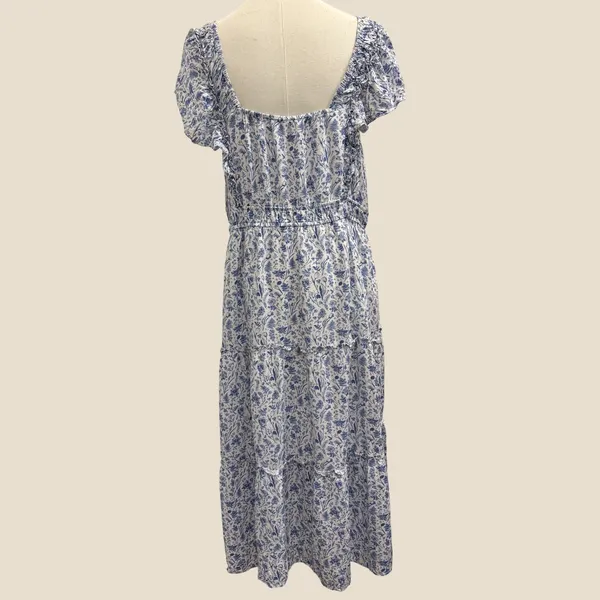 Baltic Born Crete Midi Dress Blue White Floral Toile Ruffle Tiered XL Cottage‎ - Image 5