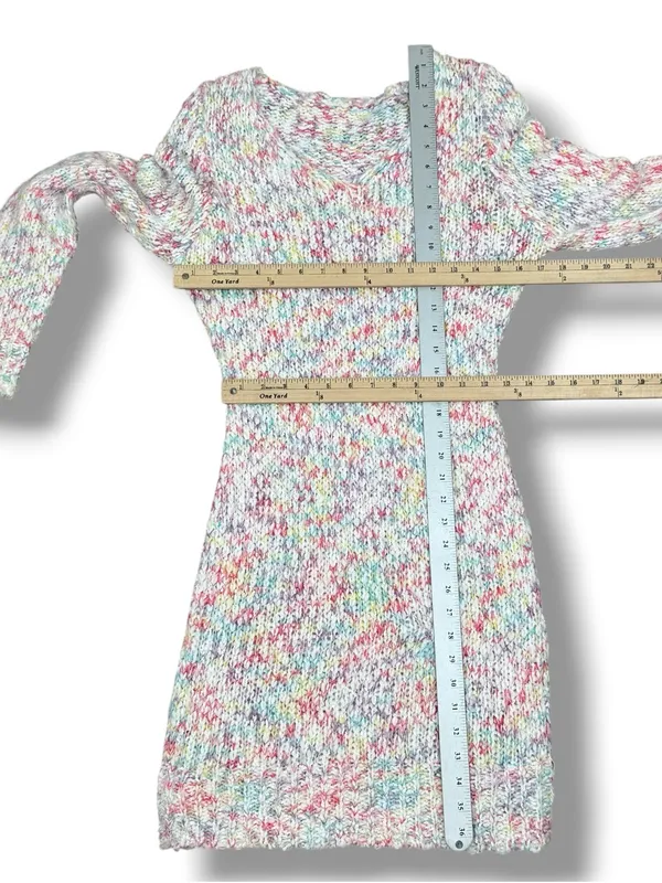 Confetti V Neck Bodycon Sheath Sweater Mini Dress White Multicolor Size Large - Image 10