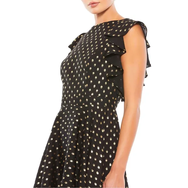 NWT‎ IEENA Mac Duggal Black Gold Metallic Polka Dot Ruffle Dress Size 4 Classic - Image 11