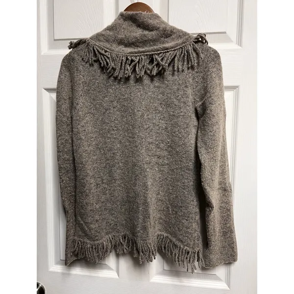 Susan Bristol Womens Medium Brown Wool Blend Fringe Trim Toggle Cardigan Sweater - Image 6