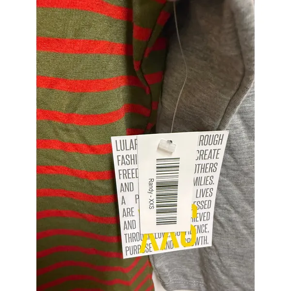 LuLaRoe Randy Red Olive Stripe Raglan Baseball Tee Women's XXS NWT USA - Image 5