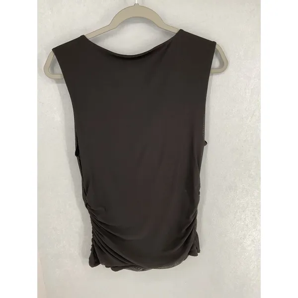 Leith Womens Blouse Cowl Neck Ruched Mesh Sleeveless Dark Gray Large - Image 3