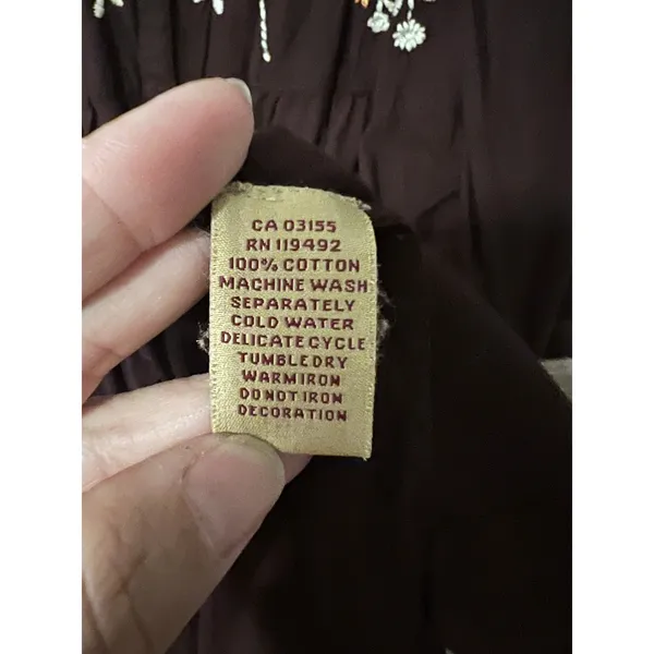 April Cornell tunic blouse Large embroidery brown fall Cottagecore boho Vintage - Image 5