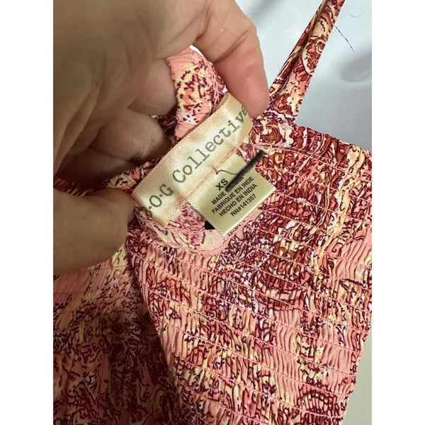 BOG Collective Paisley Print Tiered‎ Mini Dress Tie Shoulder Pink XS - Image 6
