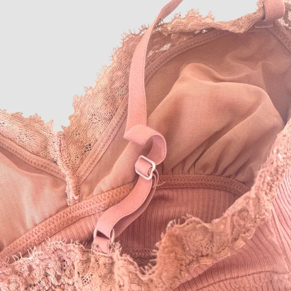 Aerie Dark Pink Ribbed Eyelash Lace Trim Longline Unlined Bralette Small - Image 5