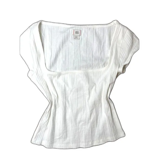 BDG UO Drew Cap Sleeve Ribbed Square White Neck Cropped Tee Size Large Nwot - Image 7