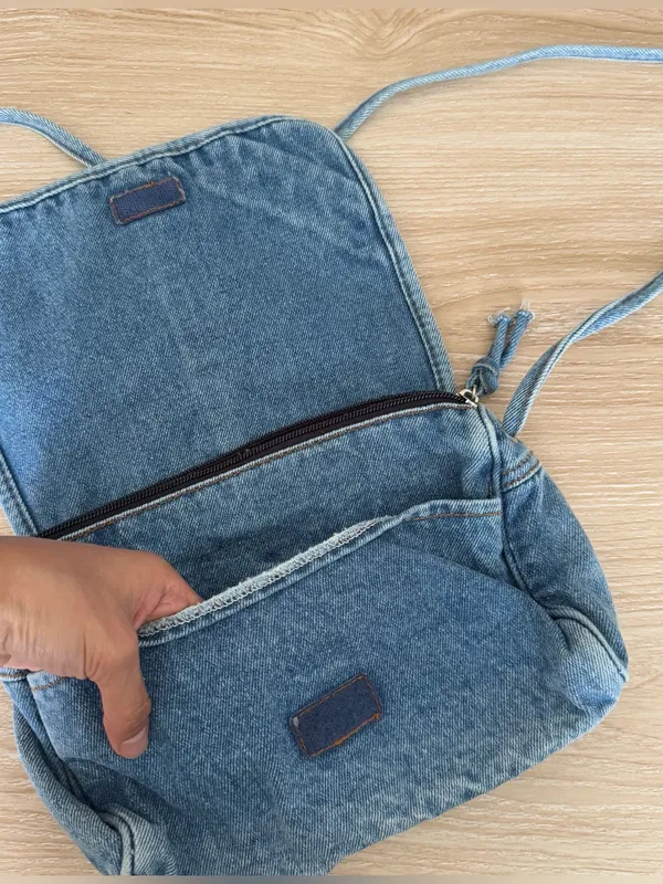 Small Overflap Messenger Bag Light Medium Wash Denim 90s Y2K 2000s Grunge - Image 2