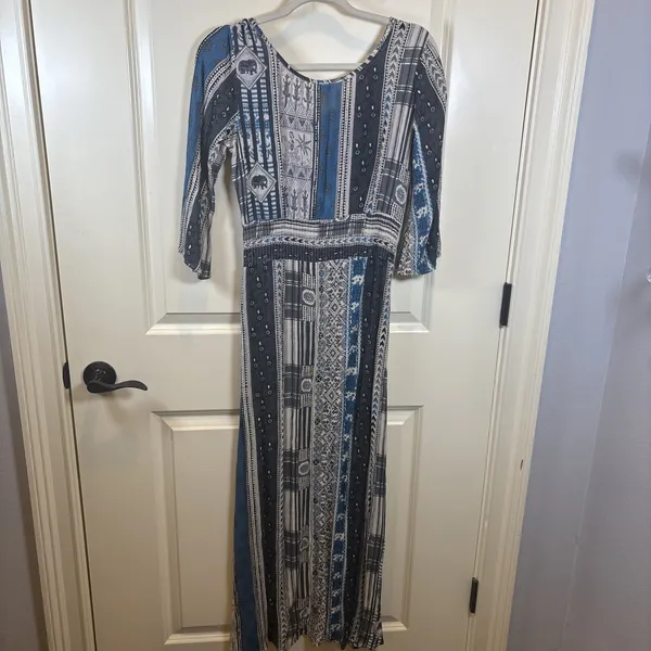 Earthbound Trading Co. Boho Patchwork Maxi Dress Hippie Flowy Festival Size M - Image 8