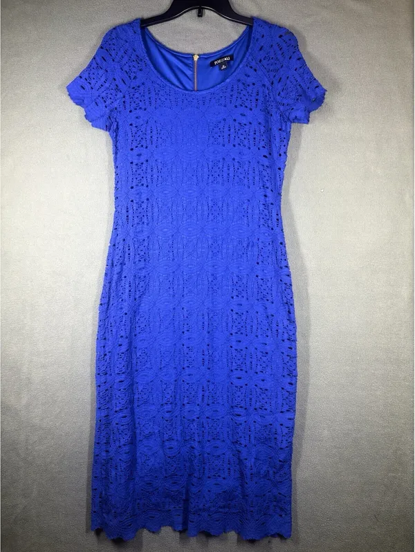Roz & Ali Royal Blue Lace Sheath Midi Dress Size 12 Short Sleeve - Image 9