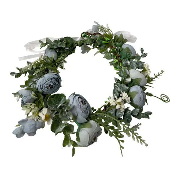 Dusty Blue Floral Crown Flower Halo Adjustable Ribbon Wedding Festival Boho‎ - Image 5