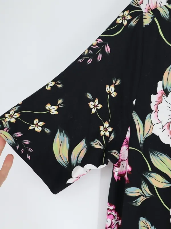 Yumi Kim Floral Dress XL Black Pink Multicolor Short Sleeve Stretch Mini Stretch - Image 8