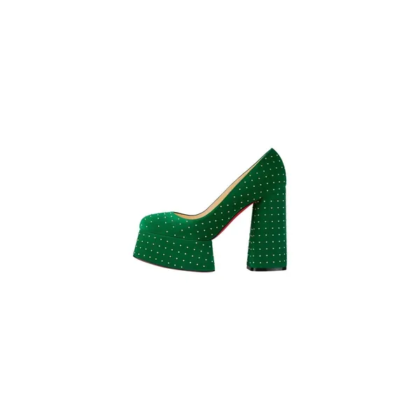 Christian Louboutin Foolish 130 Velvet Studded Platform Pumps Green EU 38 - Image 3