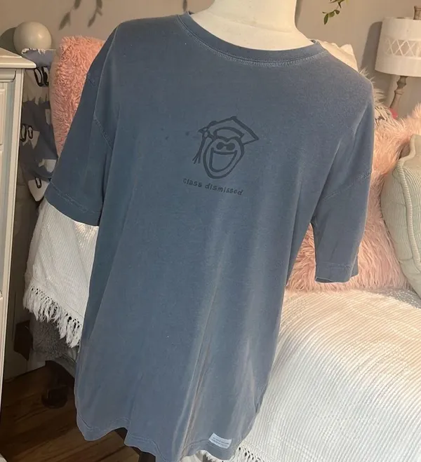 Life is Good Tee Graduate Short Sleeve Shirt Blue Cotton Womens Men Small - Image 6