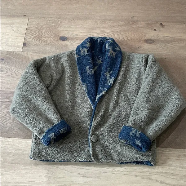 Chuck Roast Vintage Fleece Sherpa Reversible Sweater Jacket Deer Print Medium - Image 10