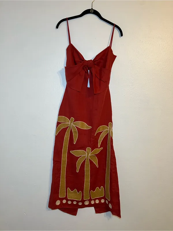 Johanna Ortiz Calm Wind midi‎ dress embroidered size 4 linen - Image 3
