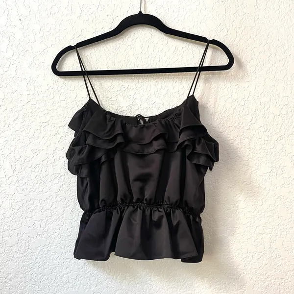 Topshop‎ Ruffle Detail Black Cami Blouse Size 6 - Image 12