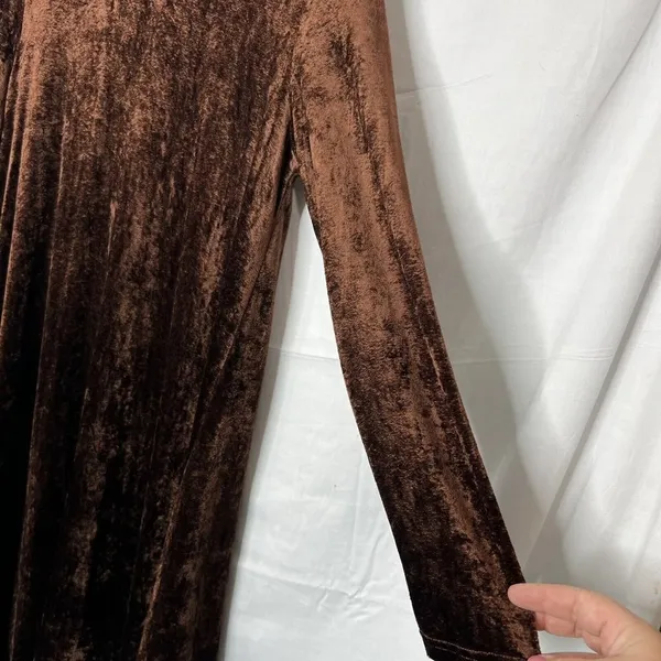 Vintage Carole Little‎ Dress Size 6 Brown Velvet 90s Y2K Long Sleeve Mock Neck - Image 2