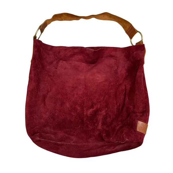 Bob Timberlake Suede Hobo Bag Womens Large Burgundy Good Leather Strap Slouchy - Image 3