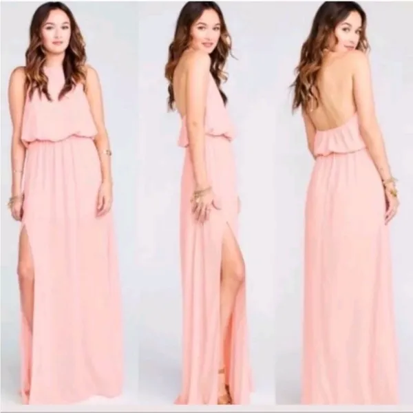 Show Me Your Mumu SMYM Heather halter maxi dress in Frosty Pink Chiffon NEW MED - Image 2