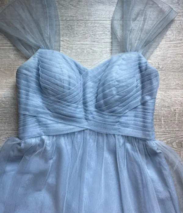 Azazie Pleated Bodice Sweetheart Neck Tulle Blue Maxi Bridesmaid Formal Dress 6 - Image 3
