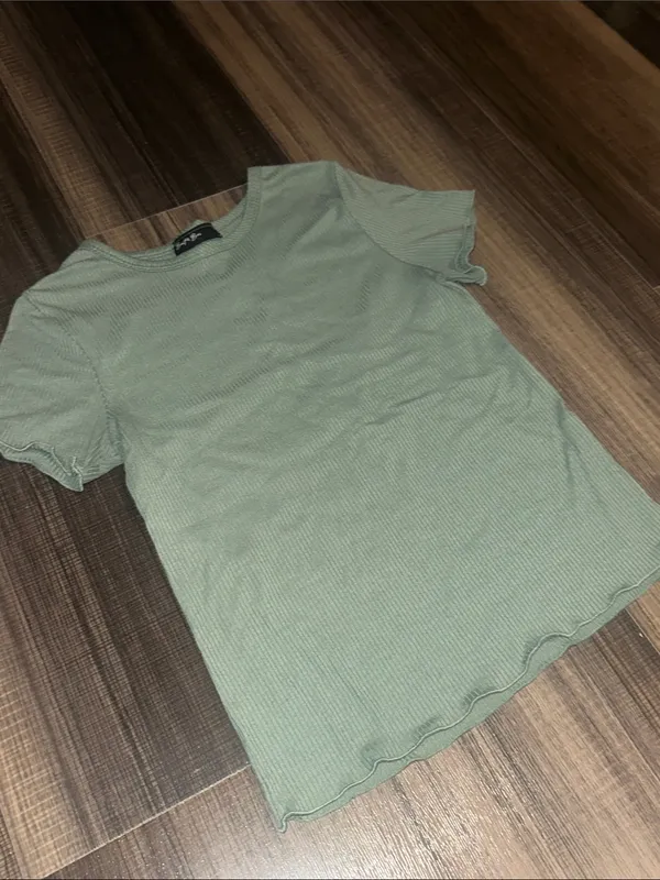 Olive Green/Sage Ribbed Short-Sleeve Top - Image 2