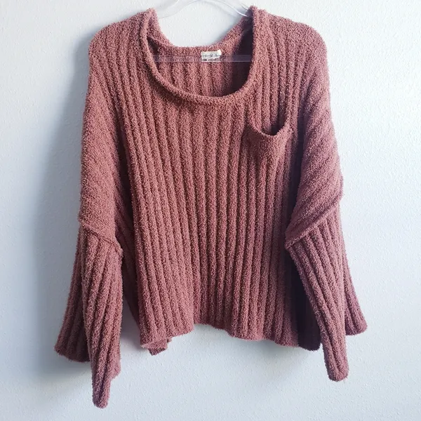POL Ribbed Fuzzy Knit One Sholder Chunky Sweater - Image 2
