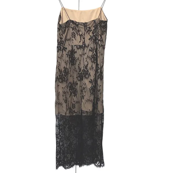 Lulus‎ Total Romance Lace Overlay Bodycon Midi Dress Black Nude Women's Size L - Image 5
