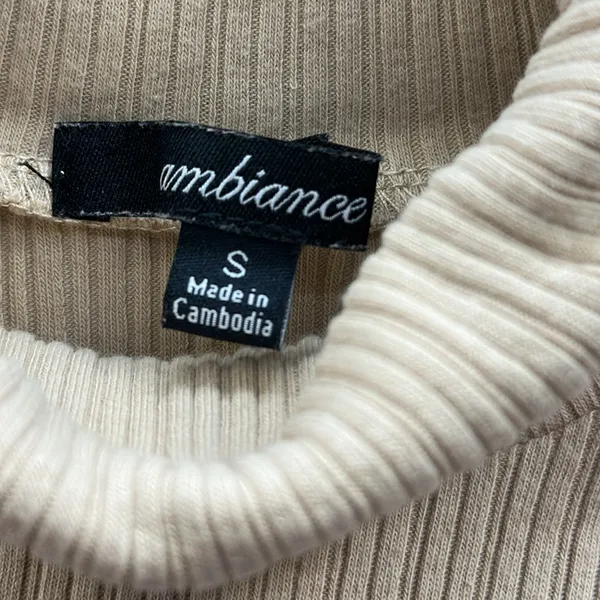 Ambiance Khaki Long Sleeve Ribbed Turtleneck Stretchy Bodysuit Top Women Small - Image 10