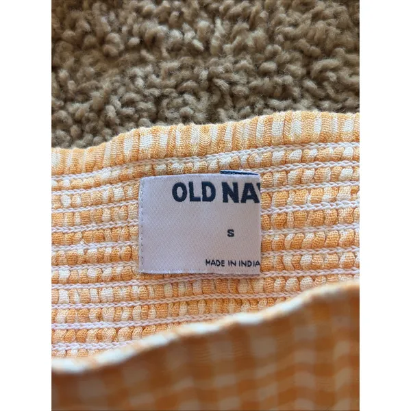 Old Navy Orange Gingham Check Cottage‎ Festival Babydoll Tank Top Shirt Small - Image 4