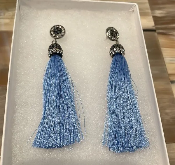 Charming Charlie Blue Tassel Earrings - Image 3