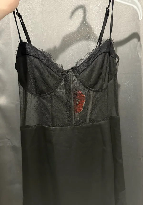Cider Black Satin Lace Dress - Image 5
