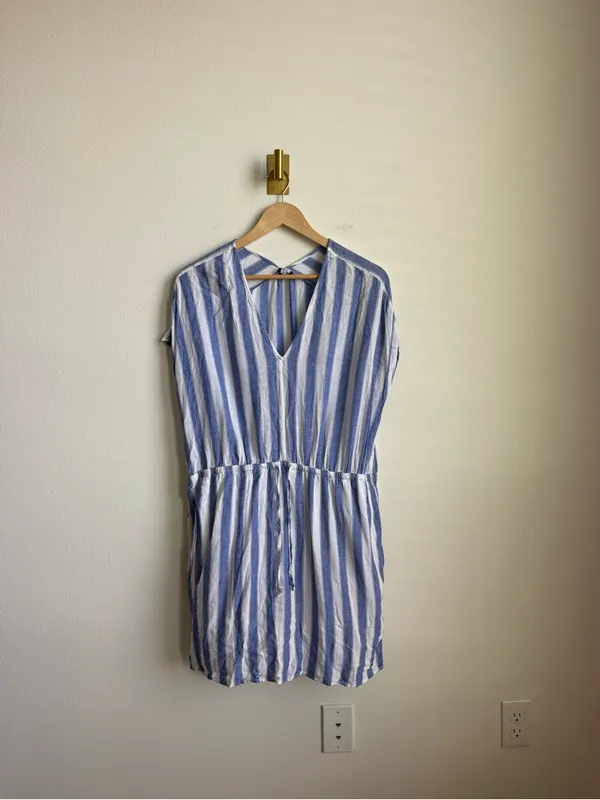 Rails Wren Pacifica Stripe Linen Blend Kaftan Dress Blue White Size Medium - Image 4