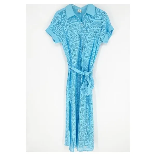 BECCA Mesh Button Down Belted Swim Cover Up Women's‎ Size M Blue Resortwear - Image 3
