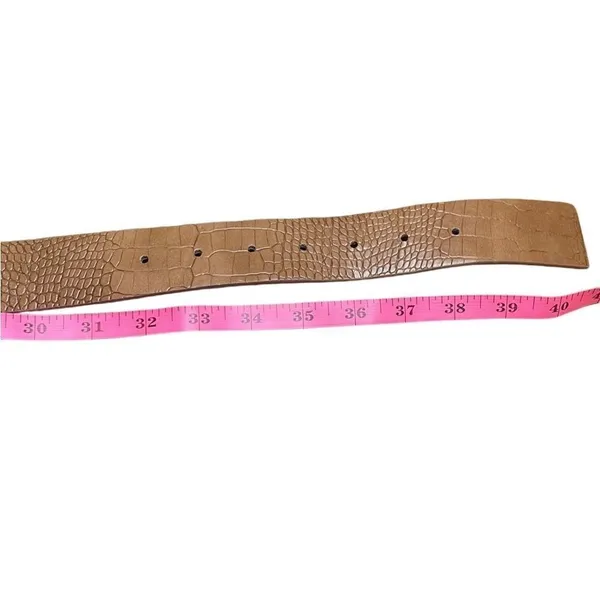 White House | Black Market Tan Animal print Leather Belt Silver Buckle Small - Image 3