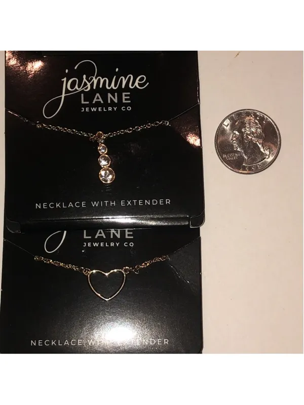 Jasmine Lane Gold Tone Dainty Heart and CZ Rhinestone Drop Necklace Set - Image 4