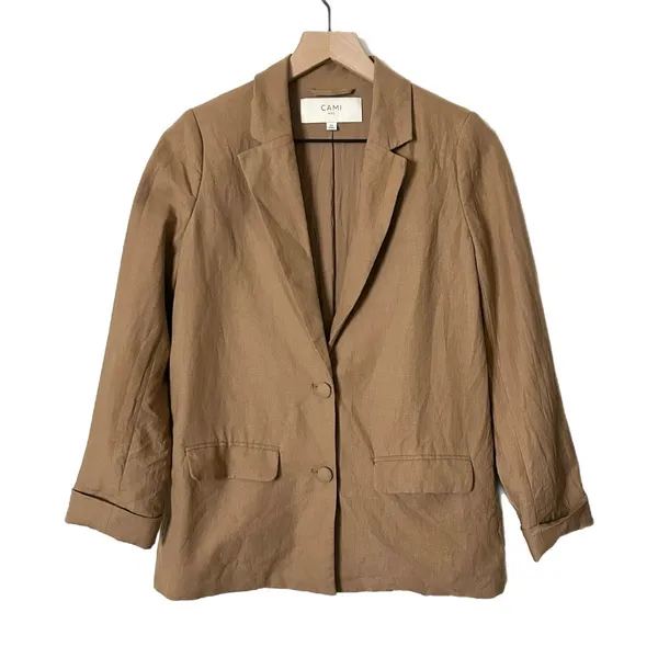 Cami NYC Owen Linen Cotton Blend Relaxed Blazer Jacket Butterscotch Brown XS - Image 2