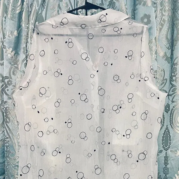 Source Unknown Funky White Sheer Top Size 1 X Black Circle 3/4 Sleeves Embroidery Button Front - Image 6