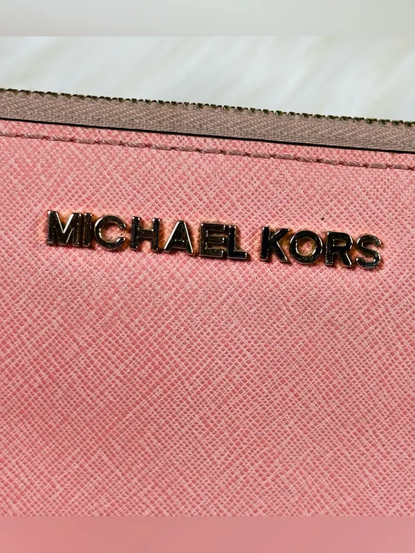 Michael Kors Pink Saffiano Zip Wallet with Gold Hardware - Image 3
